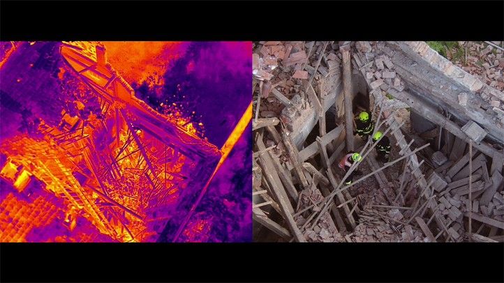 Záběr z dronu při zásahu s hasiči (zdroj foto: Drony SIT) 240416_Dron_SIT_Zasah_HZS