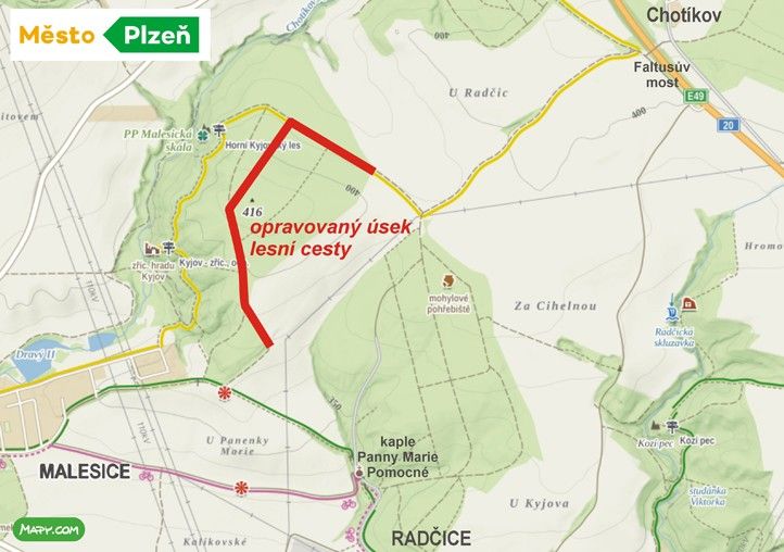 Opravovaný úsek lesní cesty - mapa 260915_Kyjovsky_les_Mapa