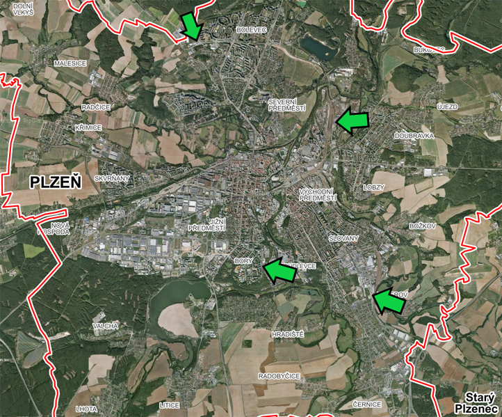 Mapa sběrných dvorů v Plzni